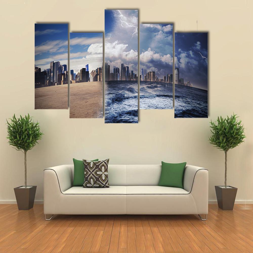 Melting Glaciers Concept Canvas Wall Art-5 Pop-Gallery Wrap-47" x 32"-Tiaracle