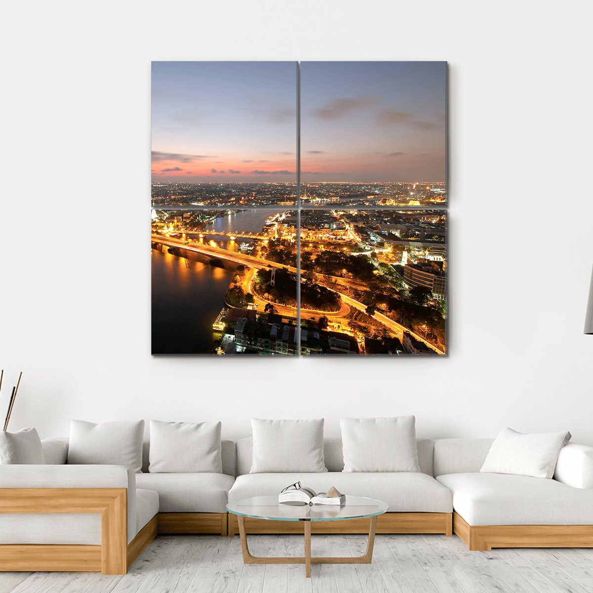 Memorial Bridge Of Thailand Canvas Wall Art-4 Square-Gallery Wrap-17" x 17"-Tiaracle
