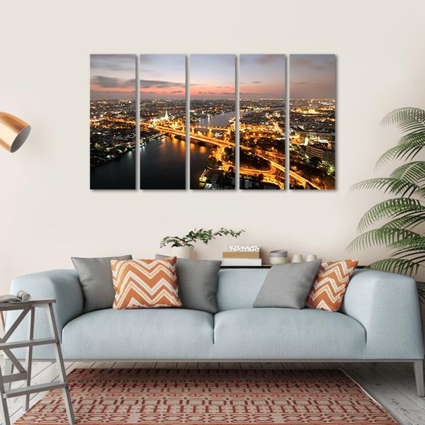 Memorial Bridge Of Thailand Canvas Wall Art-5 Horizontal-Gallery Wrap-22" x 12"-Tiaracle