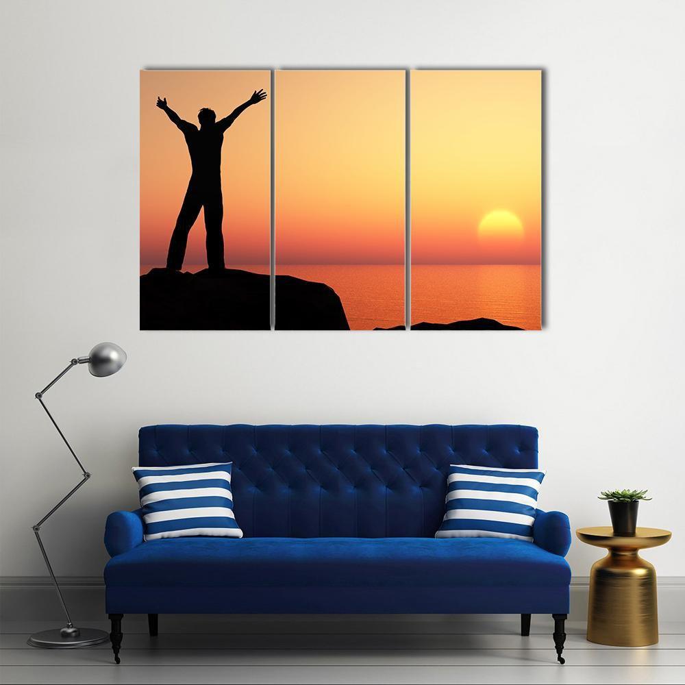 Man Greeting Sun Canvas Wall Art-3 Horizontal-Gallery Wrap-37" x 24"-Tiaracle