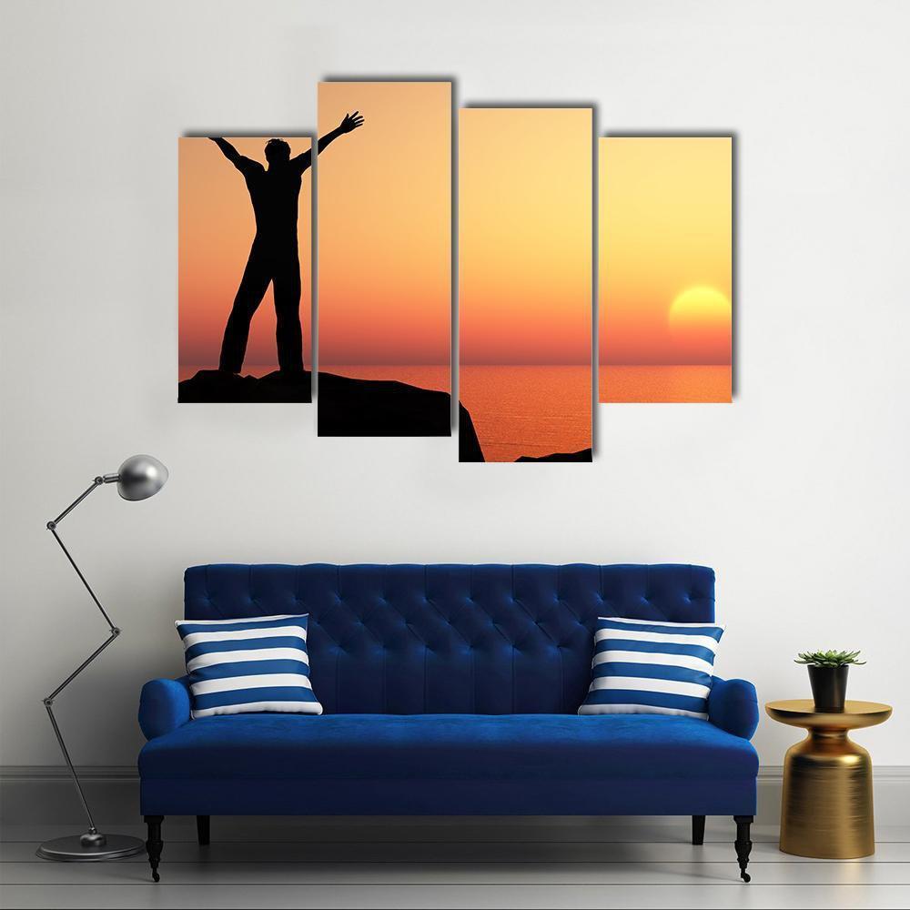 Man Greeting Sun Canvas Wall Art-4 Pop-Gallery Wrap-50" x 32"-Tiaracle