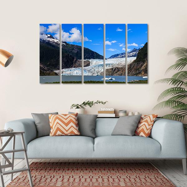 Mendenhall Glacier And Lake In Juneau Canvas Wall Art-5 Horizontal-Gallery Wrap-22" x 12"-Tiaracle