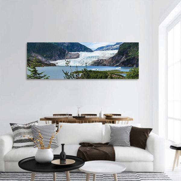 Mendenhall Glacier &amp; Lake Panoramic Canvas Wall Art-1 Piece-36" x 12"-Tiaracle