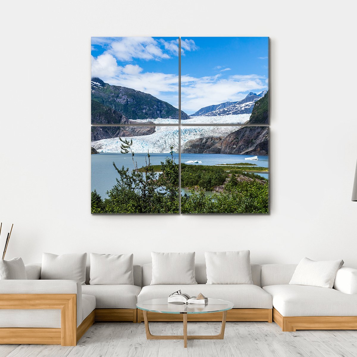 Mendenhall Glacier &amp; Lake Canvas Wall Art-4 Square-Gallery Wrap-17" x 17"-Tiaracle