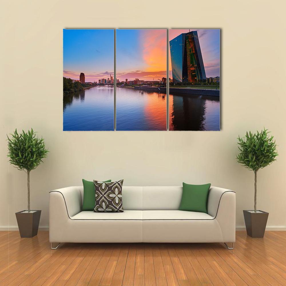 Frankfurt Skyline At Sunset Canvas Wall Art-3 Horizontal-Gallery Wrap-37" x 24"-Tiaracle
