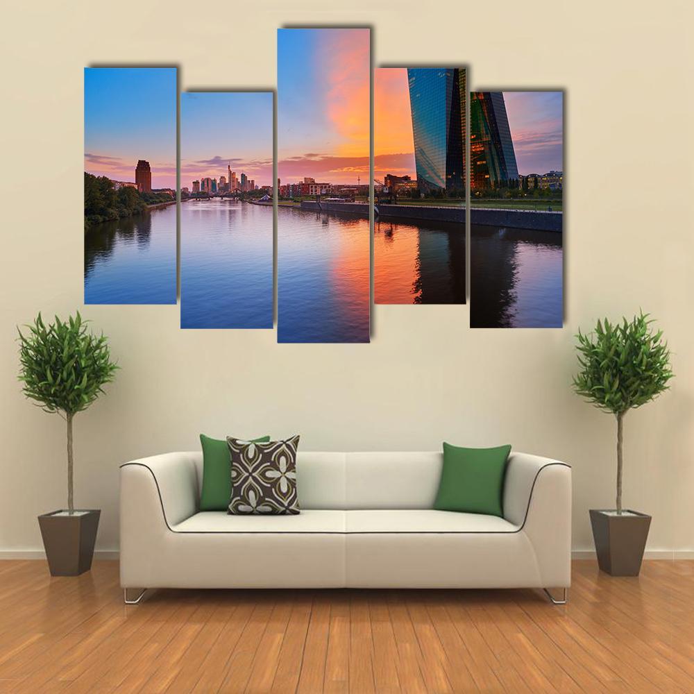 Frankfurt Skyline At Sunset Canvas Wall Art-5 Pop-Gallery Wrap-47" x 32"-Tiaracle