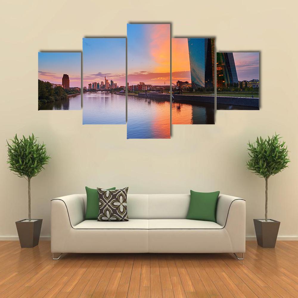 Frankfurt Skyline At Sunset Canvas Wall Art-5 Star-Gallery Wrap-62" x 32"-Tiaracle