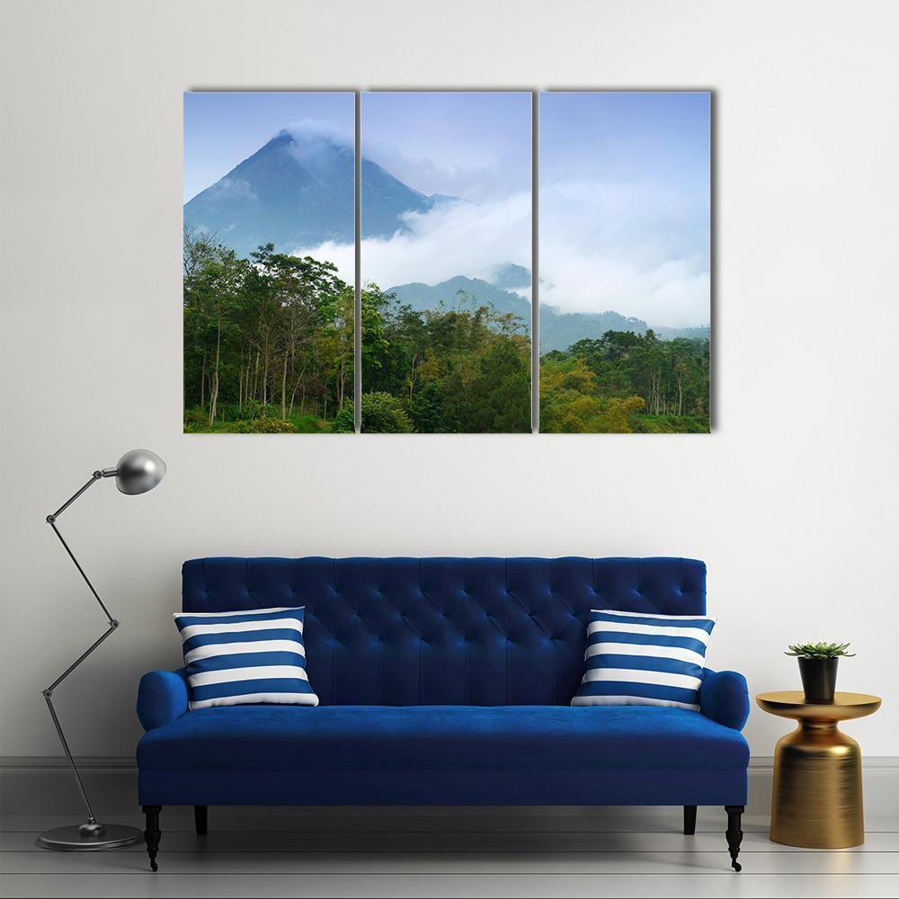 Merapi Mount Emitting Smoke Canvas Wall Art-3 Horizontal-Gallery Wrap-37" x 24"-Tiaracle