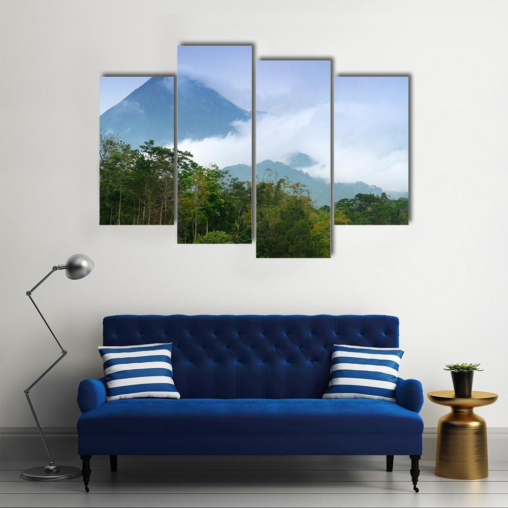 Merapi Mount Emitting Smoke Canvas Wall Art-4 Pop-Gallery Wrap-50" x 32"-Tiaracle