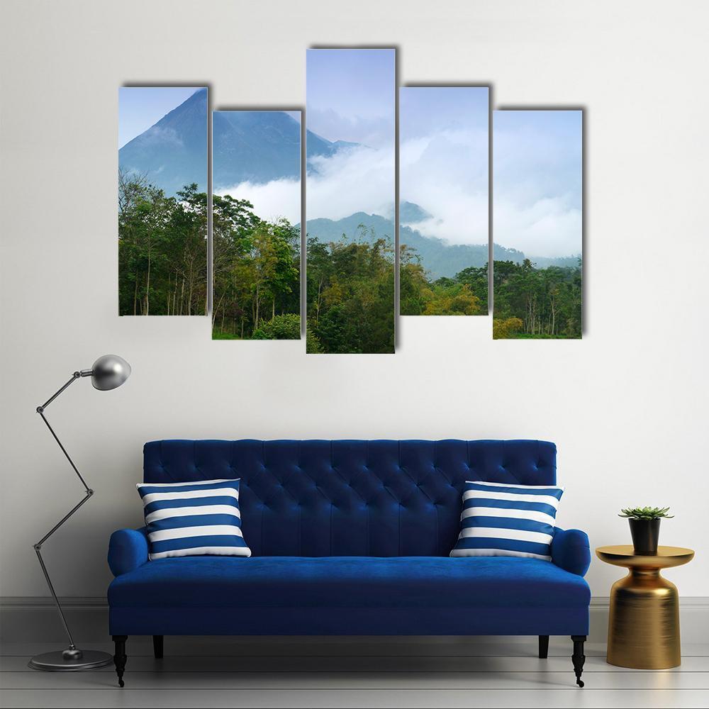 Merapi Mount Emitting Smoke Canvas Wall Art-5 Pop-Gallery Wrap-47" x 32"-Tiaracle
