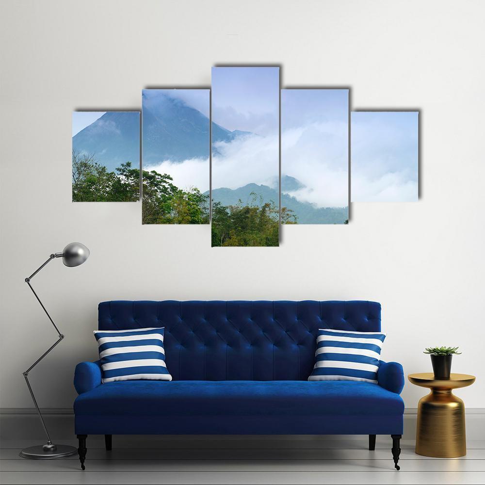 Merapi Mount Emitting Smoke Canvas Wall Art-5 Star-Gallery Wrap-62" x 32"-Tiaracle