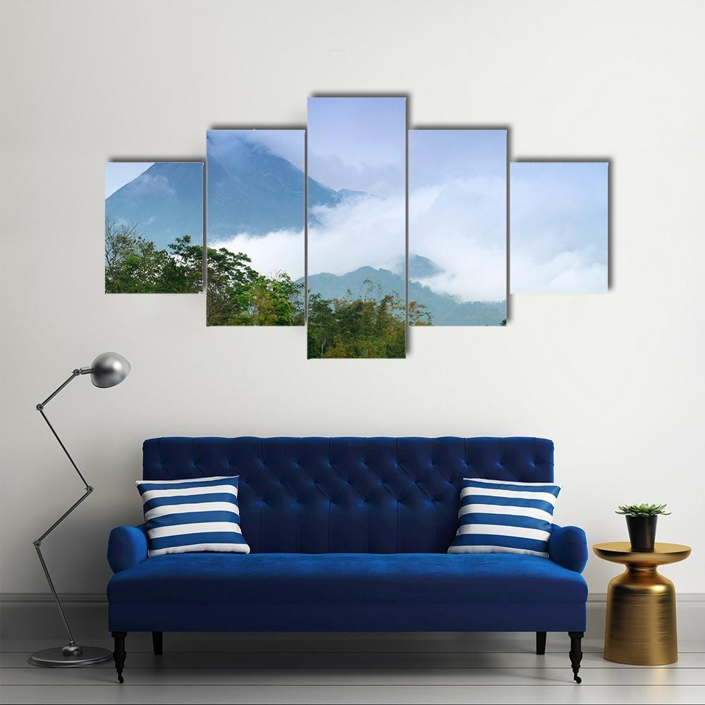 Merapi Mount Emitting Smoke Canvas Wall Art-4 Pop-Gallery Wrap-50" x 32"-Tiaracle