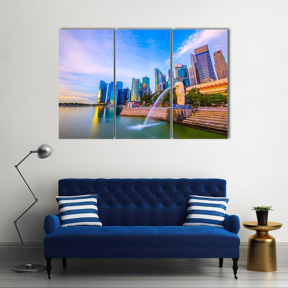 Merlion Park Singapore Canvas Wall Art-3 Horizontal-Gallery Wrap-37" x 24"-Tiaracle