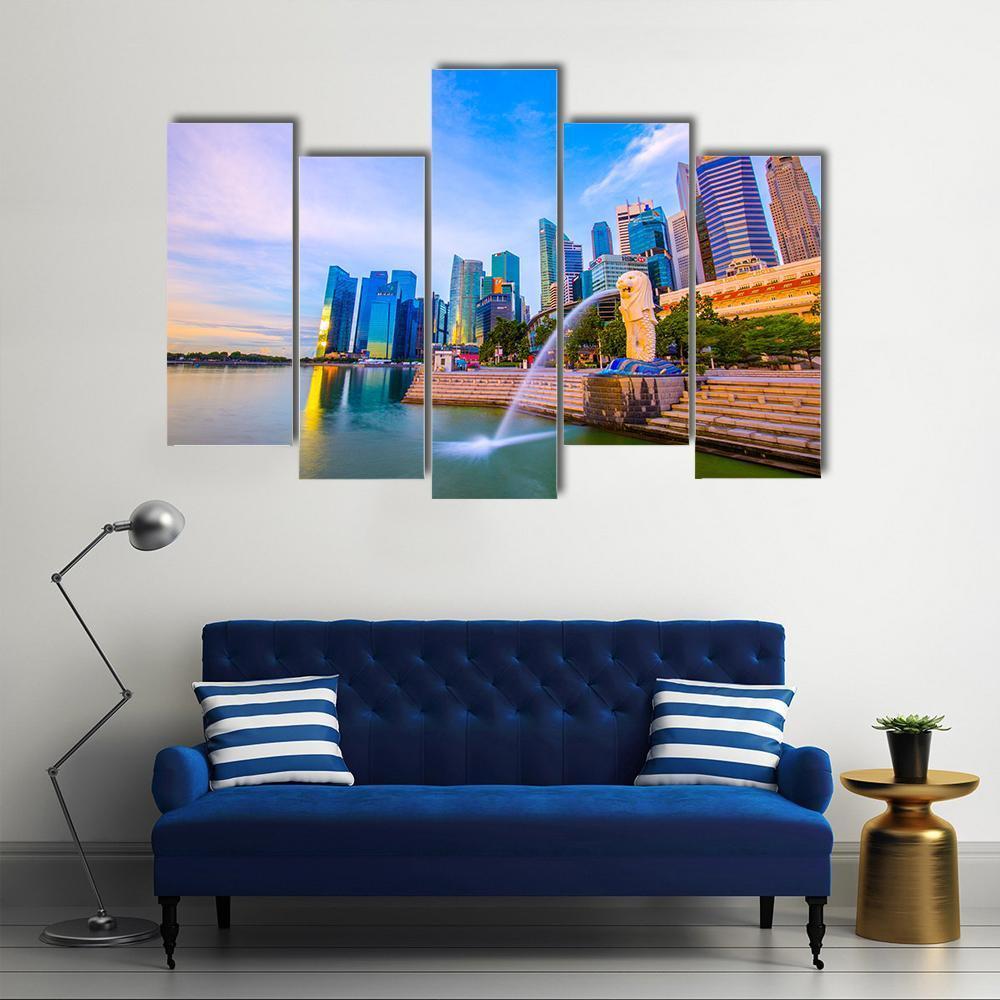 Merlion Park Singapore Canvas Wall Art-5 Pop-Gallery Wrap-47" x 32"-Tiaracle