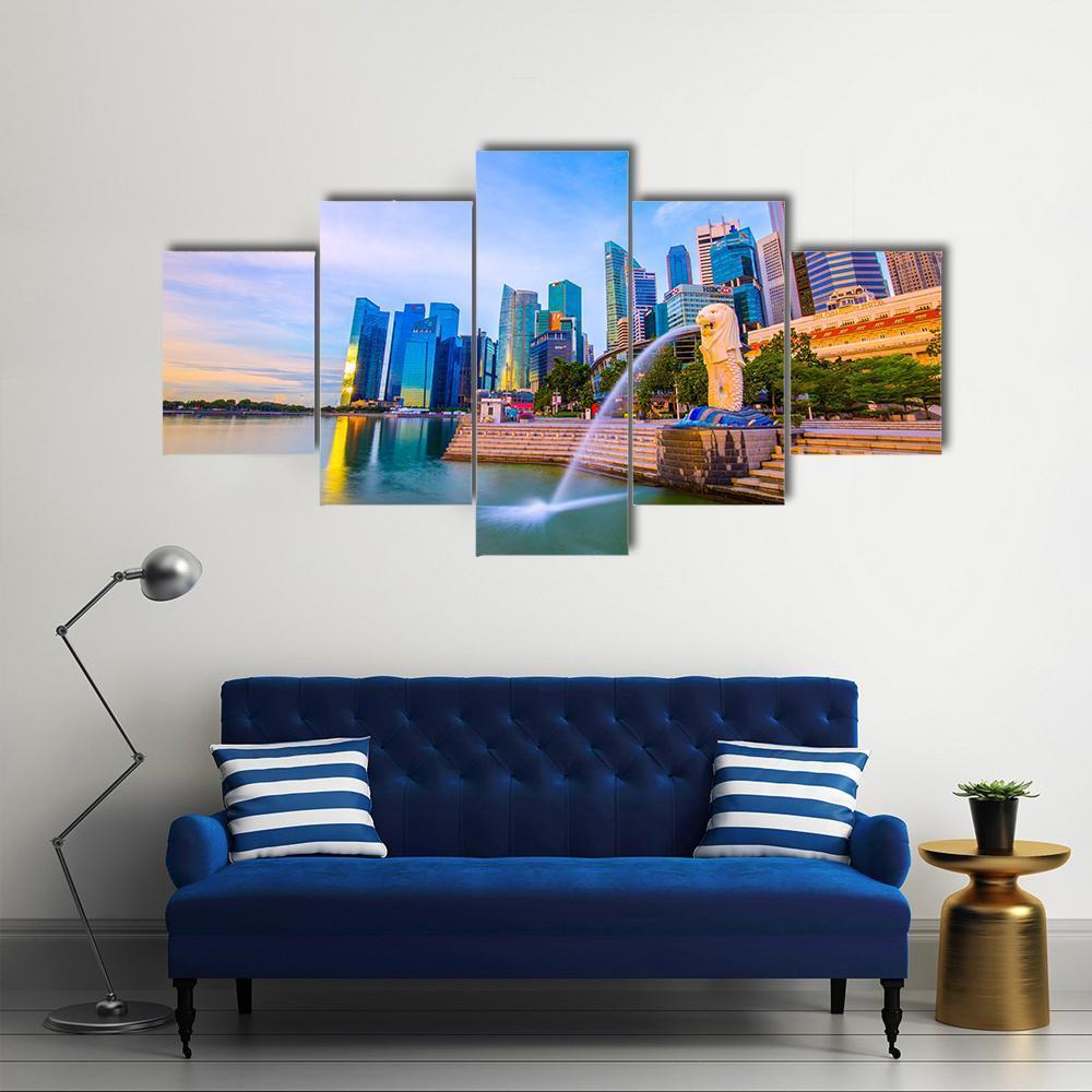 Merlion Park Singapore Canvas Wall Art-5 Star-Gallery Wrap-62" x 32"-Tiaracle