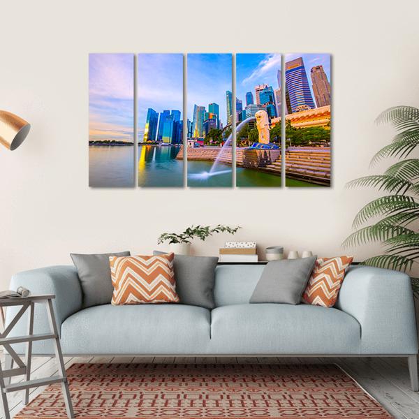 Merlion Park Singapore Canvas Wall Art-5 Horizontal-Gallery Wrap-22" x 12"-Tiaracle