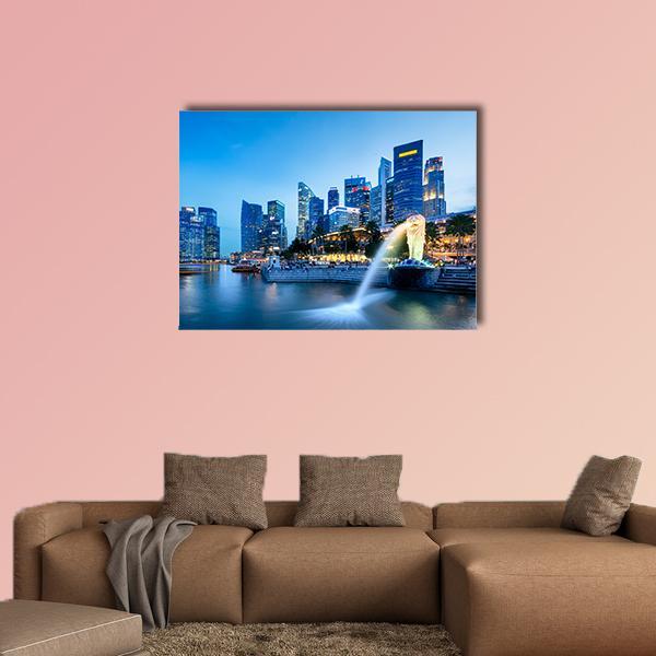 Merlion Skyline Singapore Canvas Wall Art-1 Piece-Gallery Wrap-36" x 24"-Tiaracle