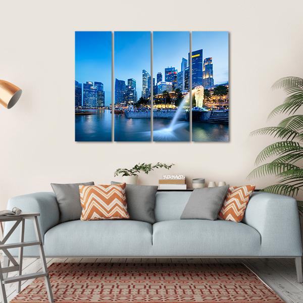 Merlion Skyline Singapore Canvas Wall Art-4 Horizontal-Gallery Wrap-34" x 24"-Tiaracle