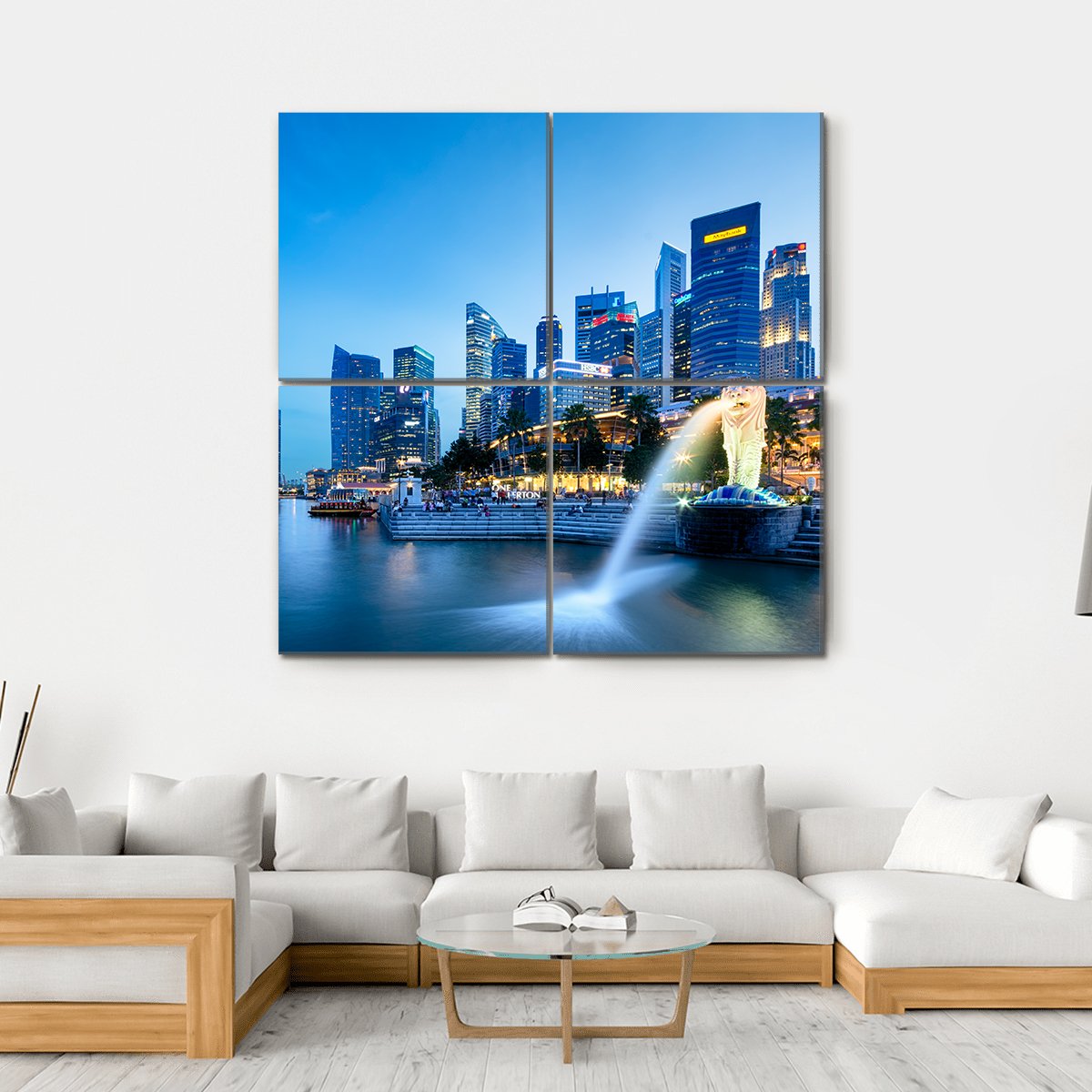 Merlion Skyline Singapore Canvas Wall Art-4 Square-Gallery Wrap-17" x 17"-Tiaracle