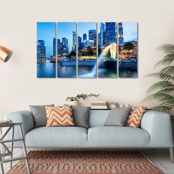 Merlion Skyline Singapore Canvas Wall Art-5 Horizontal-Gallery Wrap-22" x 12"-Tiaracle