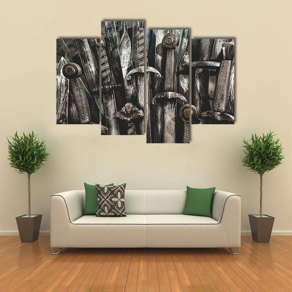 Metal Knight Swords Canvas Wall Art-4 Pop-Gallery Wrap-50" x 32"-Tiaracle
