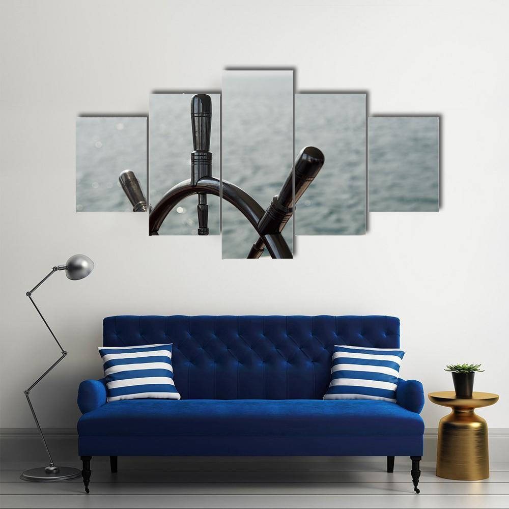 Boat Steering Wheel Canvas Wall Art-5 Star-Gallery Wrap-62" x 32"-Tiaracle
