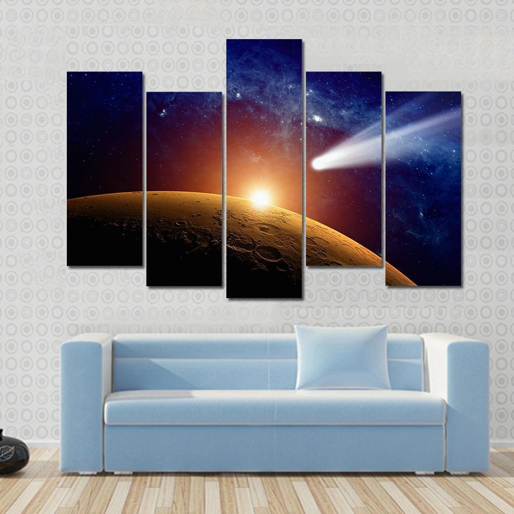 Comet Approaching Mars Canvas Wall Art-5 Pop-Gallery Wrap-47" x 32"-Tiaracle
