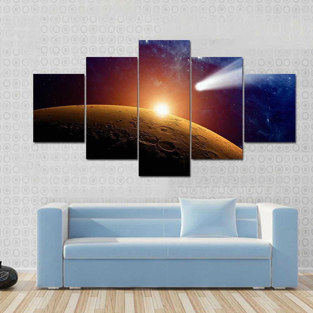 Comet Approaching Mars Canvas Wall Art-5 Pop-Gallery Wrap-47" x 32"-Tiaracle