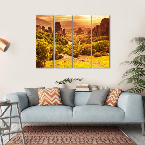 Meteora Monasteries Greece Canvas Wall Art-4 Horizontal-Gallery Wrap-34" x 24"-Tiaracle
