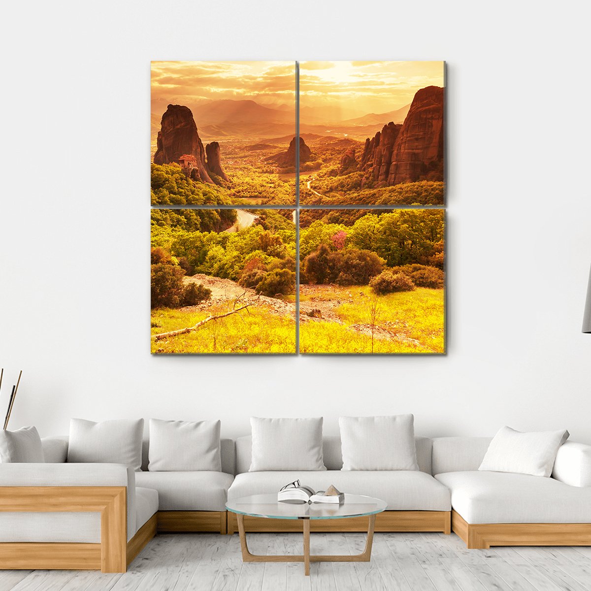 Meteora Monasteries Greece Canvas Wall Art-4 Square-Gallery Wrap-17" x 17"-Tiaracle