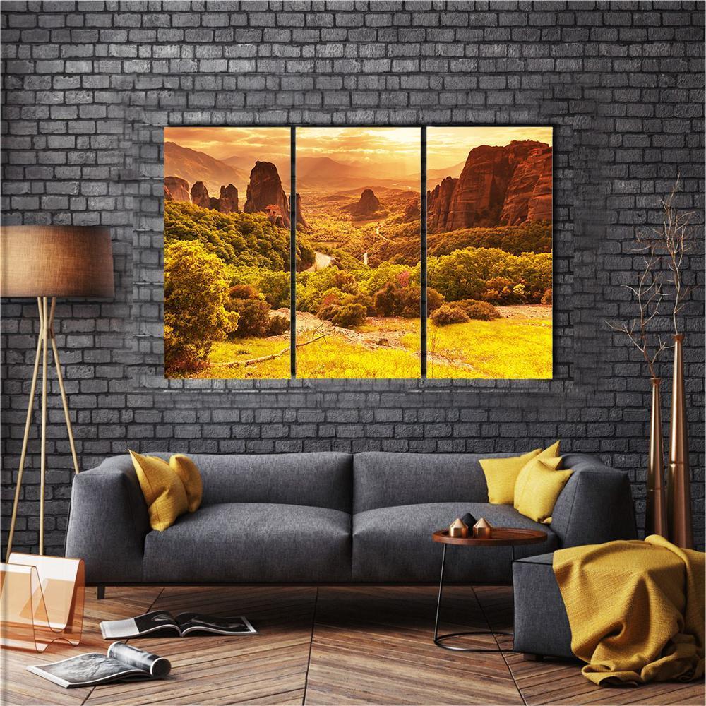 Meteora Monasteries Greece Canvas Wall Art-3 Horizontal-Gallery Wrap-37" x 24"-Tiaracle