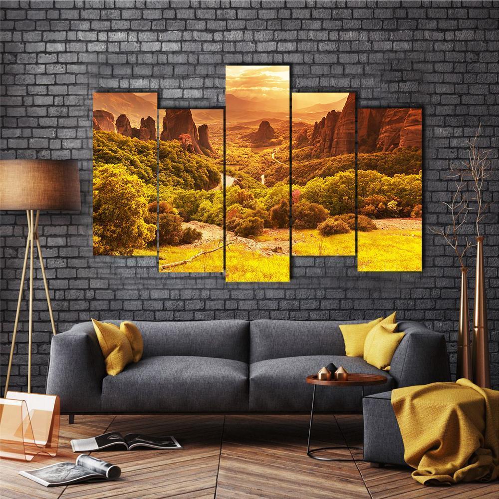 Meteora Monasteries Greece Canvas Wall Art-5 Pop-Gallery Wrap-47" x 32"-Tiaracle