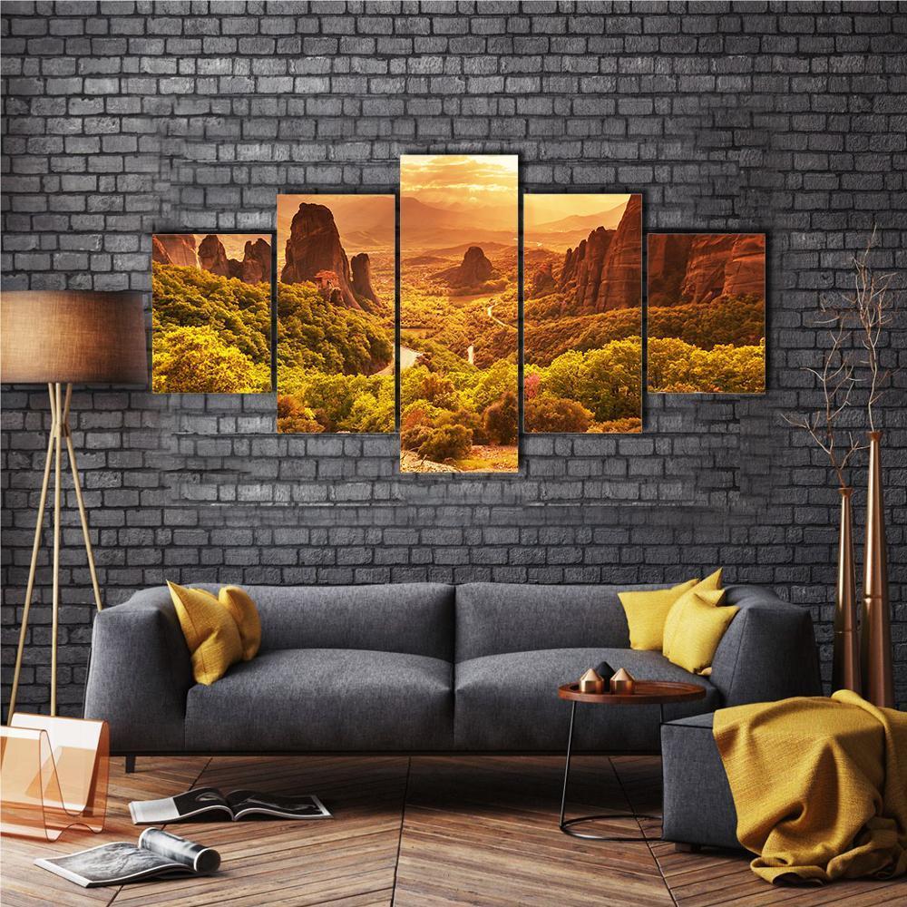 Meteora Monasteries Greece Canvas Wall Art-5 Star-Gallery Wrap-62" x 32"-Tiaracle