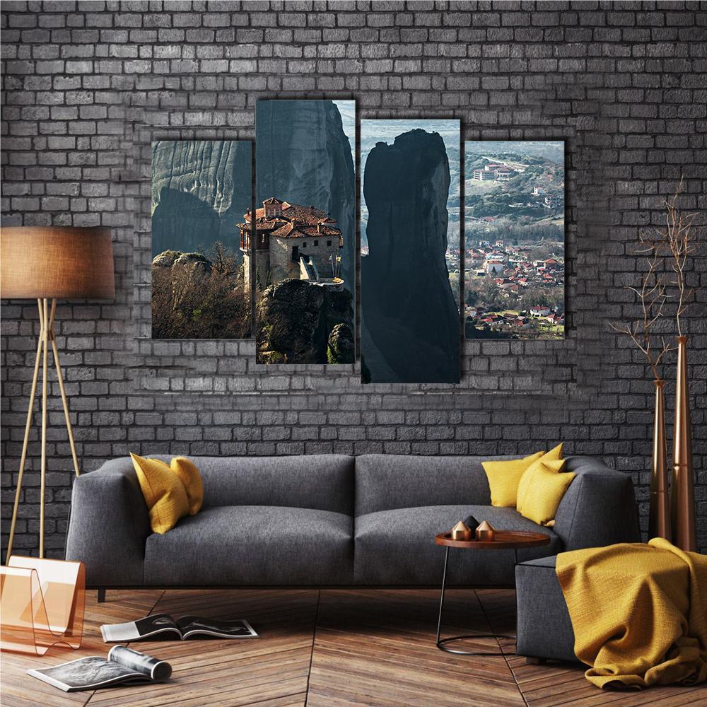 House On Mountain Peak Canvas Wall Art-4 Pop-Gallery Wrap-50" x 32"-Tiaracle