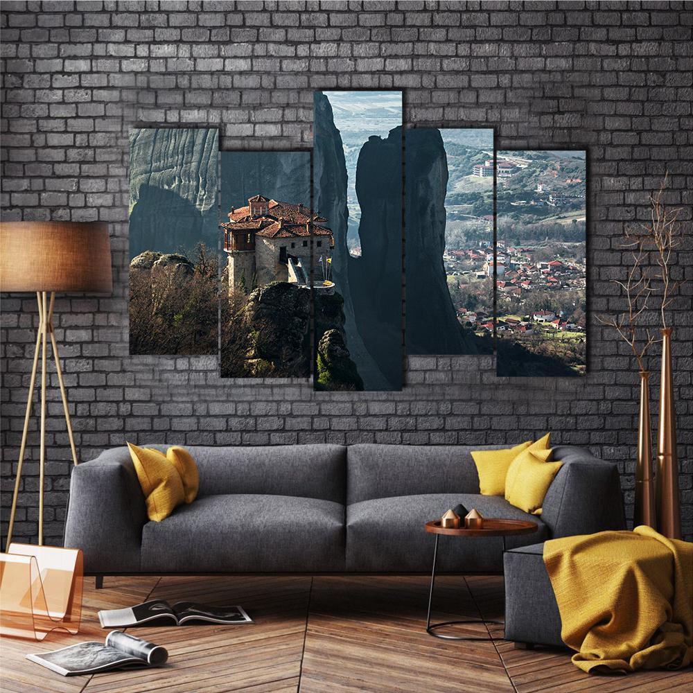 House On Mountain Peak Canvas Wall Art-5 Pop-Gallery Wrap-47" x 32"-Tiaracle