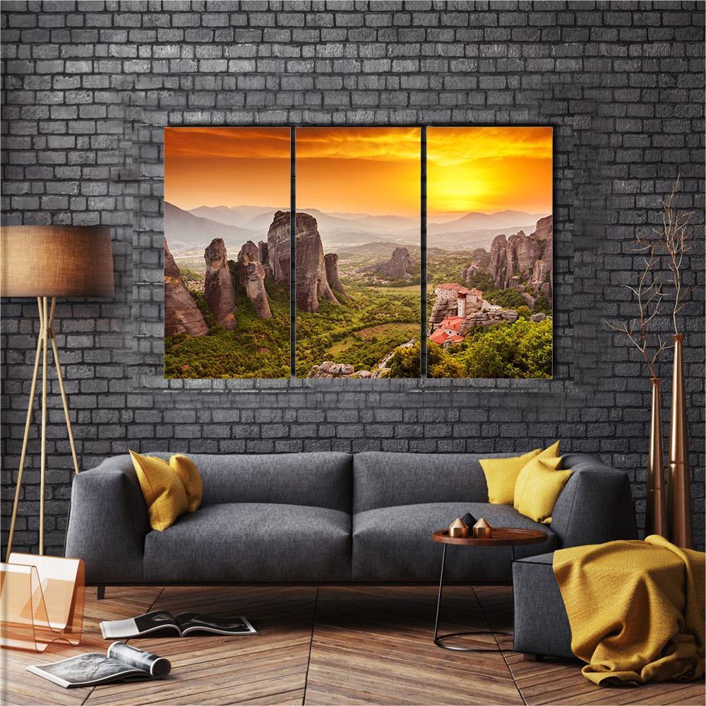 Monastery Of Rousanou Canvas Wall Art-3 Horizontal-Gallery Wrap-37" x 24"-Tiaracle