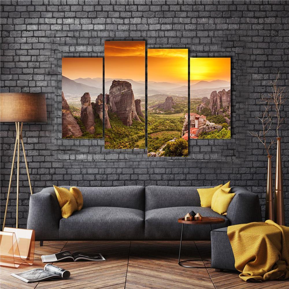 Monastery Of Rousanou Canvas Wall Art-4 Pop-Gallery Wrap-50" x 32"-Tiaracle