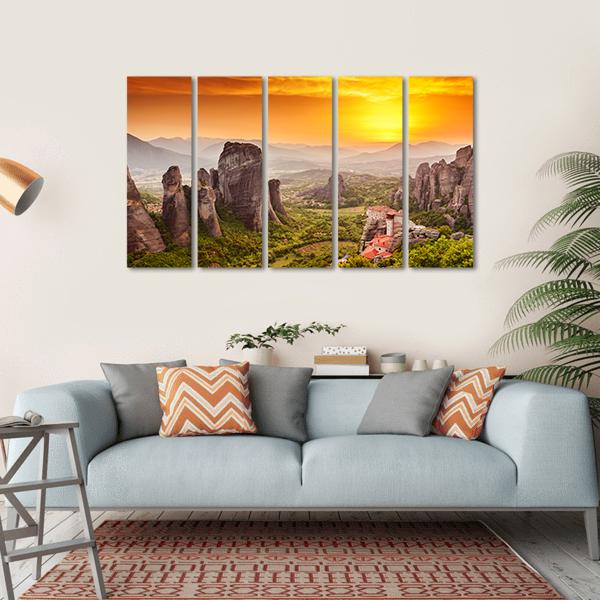 Monastery Of Rousanou Canvas Wall Art-5 Horizontal-Gallery Wrap-22" x 12"-Tiaracle