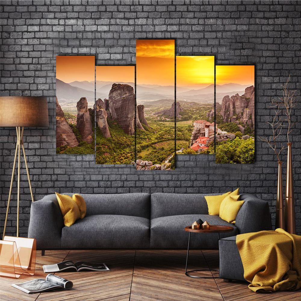 Monastery Of Rousanou Canvas Wall Art-5 Pop-Gallery Wrap-47" x 32"-Tiaracle