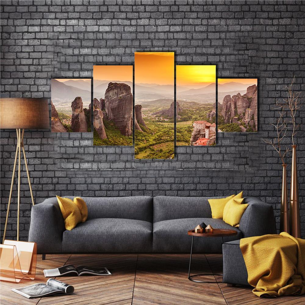 Monastery Of Rousanou Canvas Wall Art-5 Star-Gallery Wrap-62" x 32"-Tiaracle