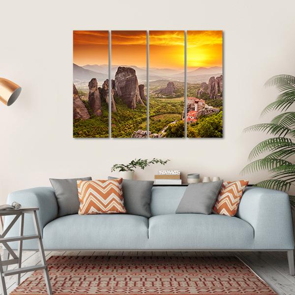 Monastery Of Rousanou Canvas Wall Art-4 Horizontal-Gallery Wrap-34" x 24"-Tiaracle