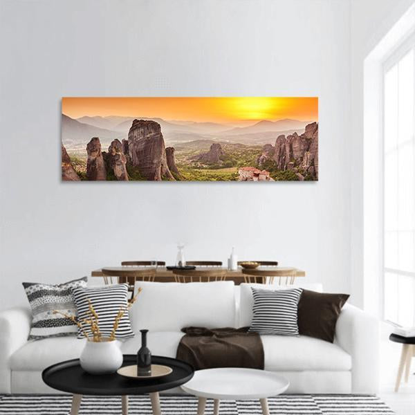 Monastery Of Rousanou Panoramic Canvas Wall Art-3 Piece-25" x 08"-Tiaracle