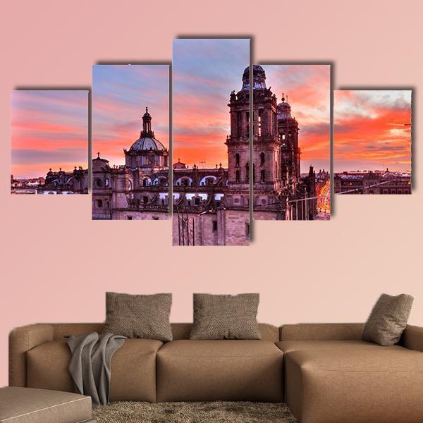 Metropolitan Cathedral Mexico Canvas Wall Art-5 Star-Gallery Wrap-62" x 32"-Tiaracle