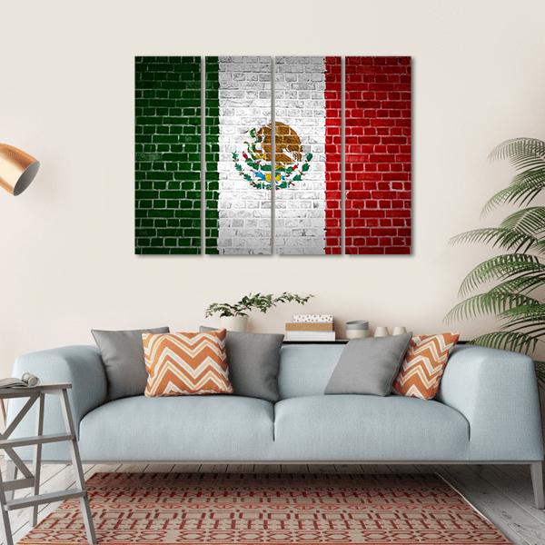 Mexico Flag On Brick Wall Canvas Wall Art-4 Horizontal-Gallery Wrap-34" x 24"-Tiaracle