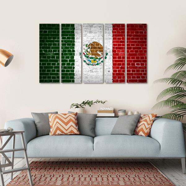 Mexico Flag On Brick Wall Canvas Wall Art-5 Horizontal-Gallery Wrap-22" x 12"-Tiaracle