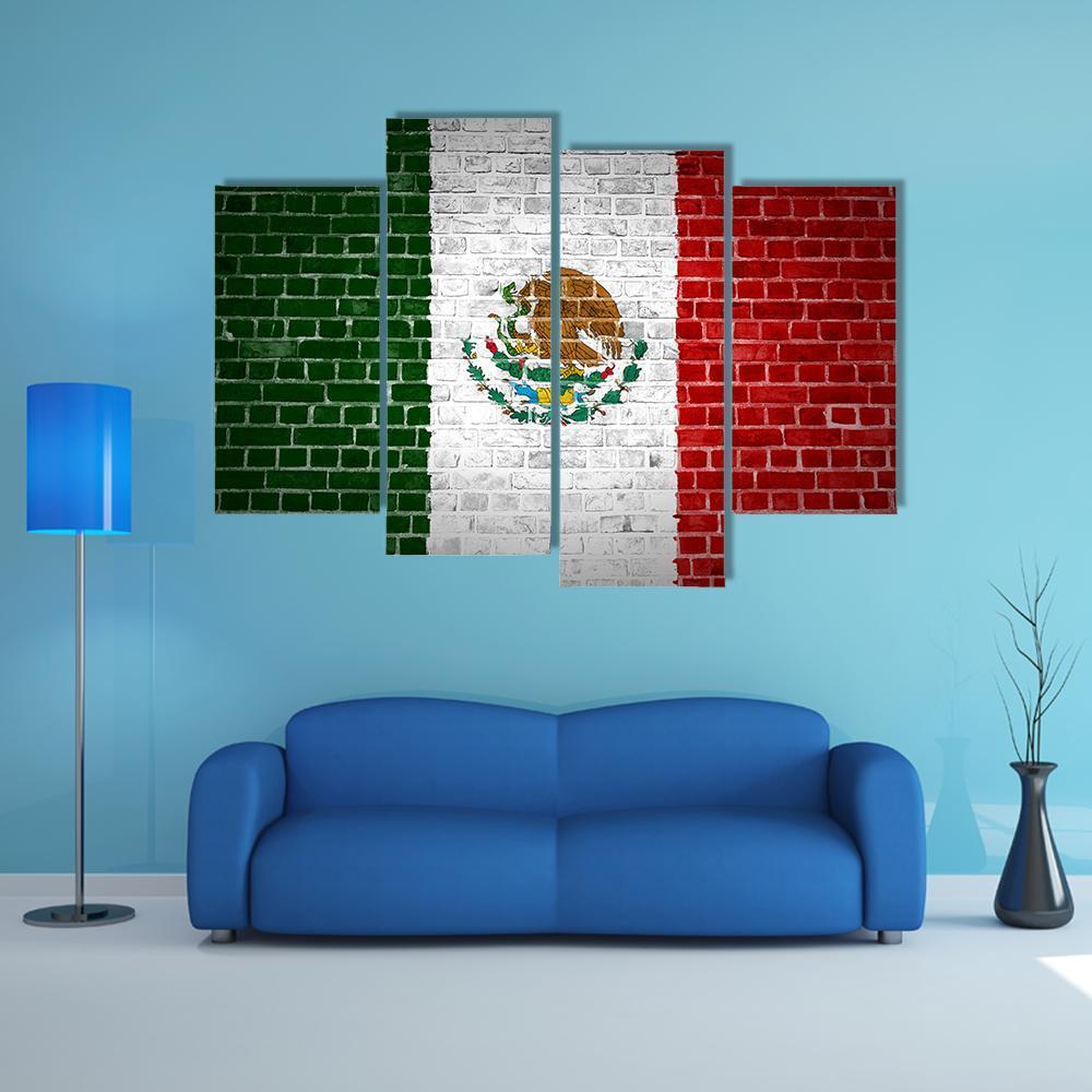 Mexico Flag On Brick Wall Canvas Wall Art-4 Pop-Gallery Wrap-50" x 32"-Tiaracle