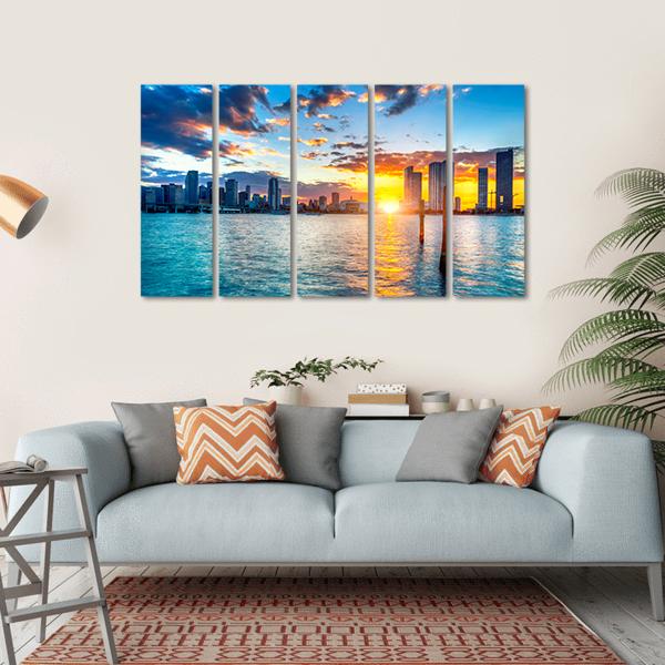 Miami City Skyline Canvas Wall Art-5 Horizontal-Gallery Wrap-22" x 12"-Tiaracle