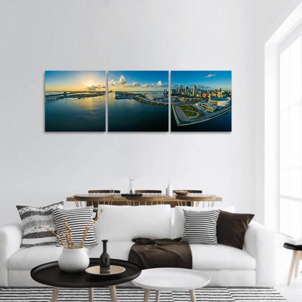 Miami Skyscraper Panoramic Canvas Wall Art-3 Piece-25" x 08"-Tiaracle