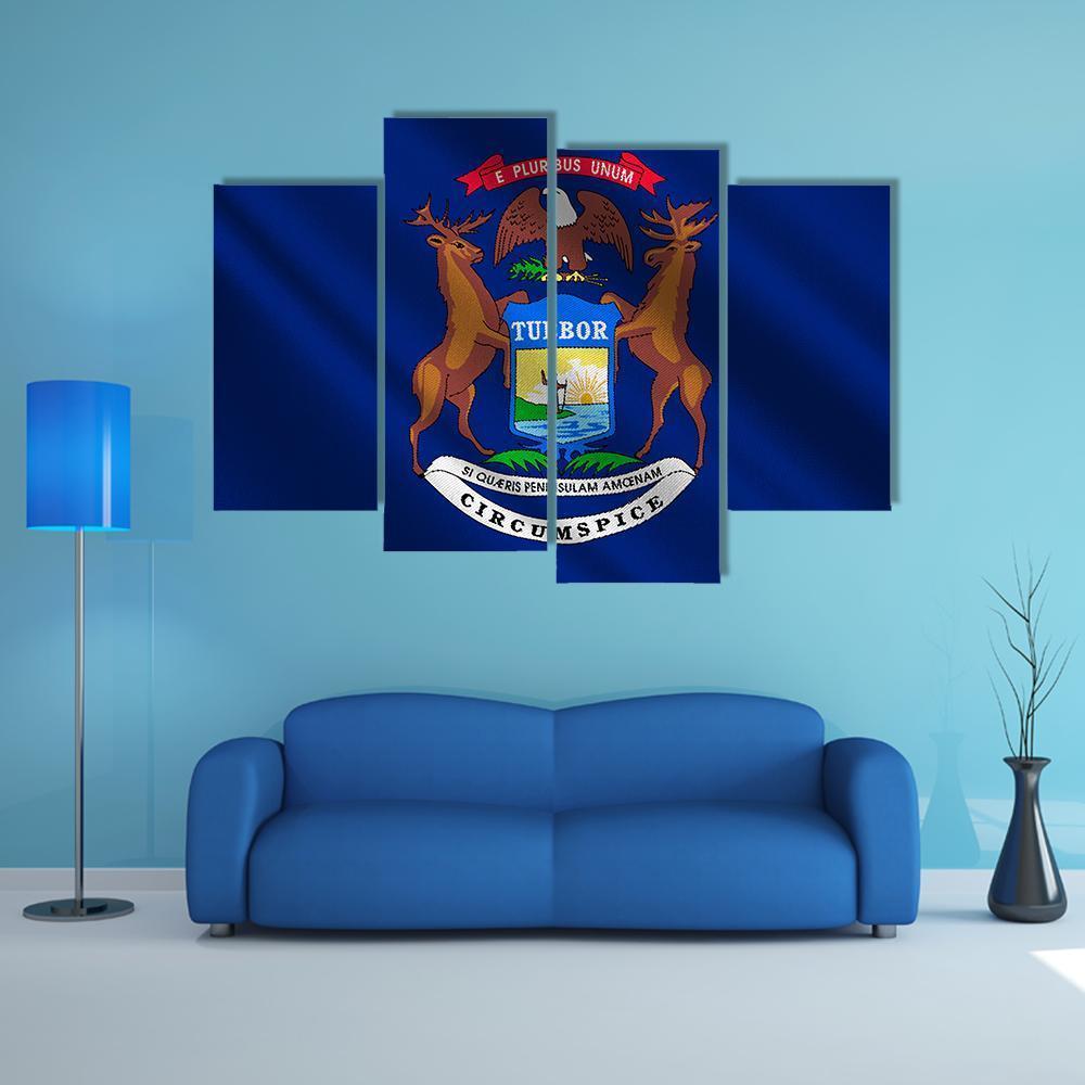 Michigan Flag Canvas Wall Art-4 Pop-Gallery Wrap-50" x 32"-Tiaracle