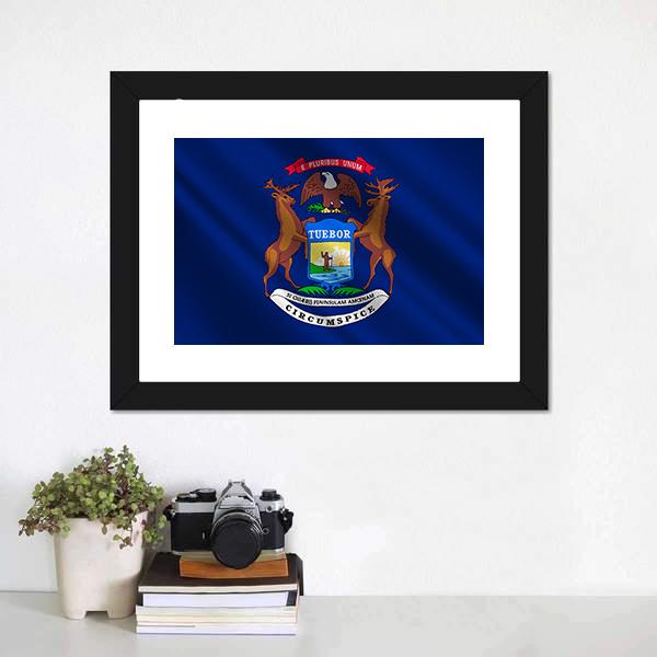 Michigan Flag Canvas Wall Art-1 Piece-Framed Print-20" x 16"-Tiaracle